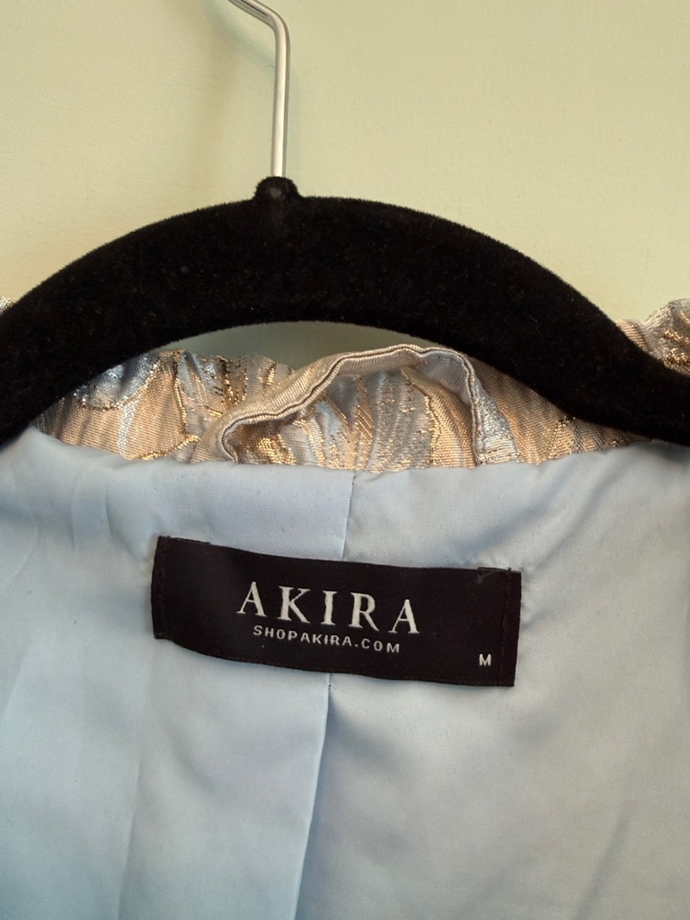 AKIRA Metallic Floral Denim Jacket in Silver and Light Gray. Oversized fit XS-L - Picture 2 of 3